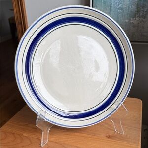 Vintage Tienshan Country Crock Stoneware ONE Dinner Plate Blue Green Stripe 10.5